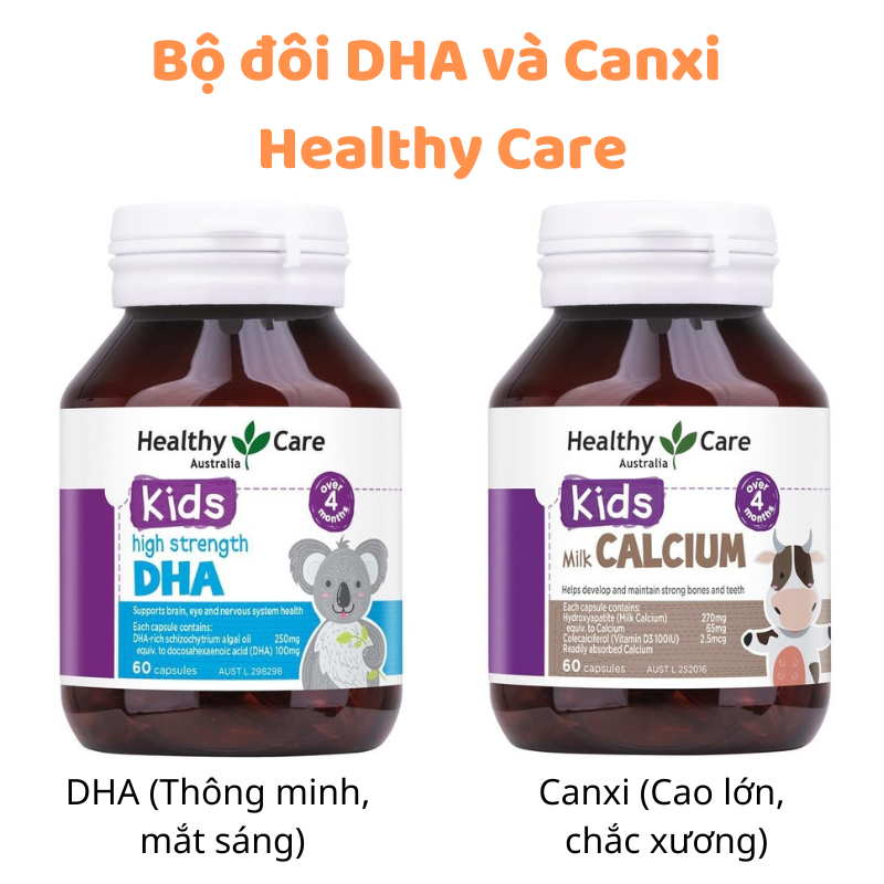 Bộ đôi DHA và Canxi Healthy Care cho bé chính hãng Úc