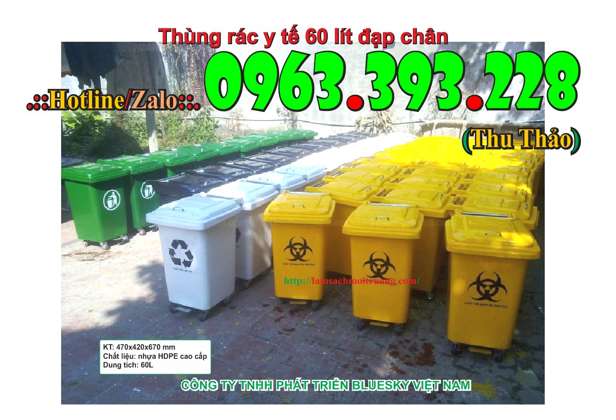 Thùng rác y tế, thùng rác công cộng 60L đạp chân