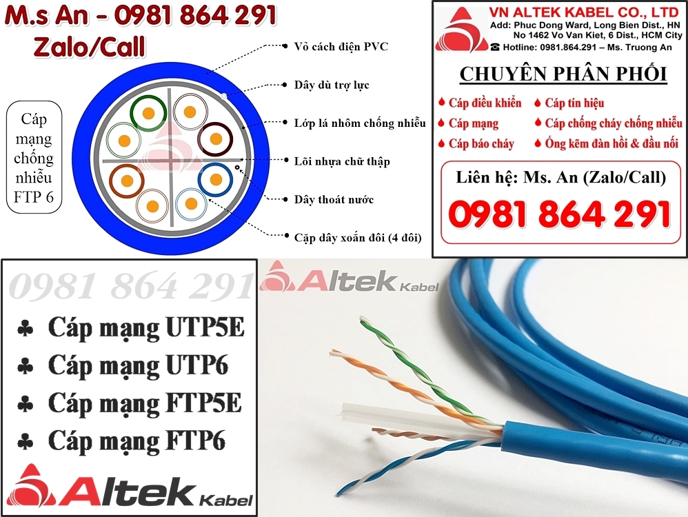 Cấu tạo dây cáp mạng chống nhiễu FTP Cat6, Cat5e Altek Kabel