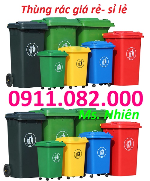 Thùng rác 120 lít 240 lít nhựa hdpe màu xanh giá rẻ tại quận tân phú- thùng rác bánh xe - lh 0911082