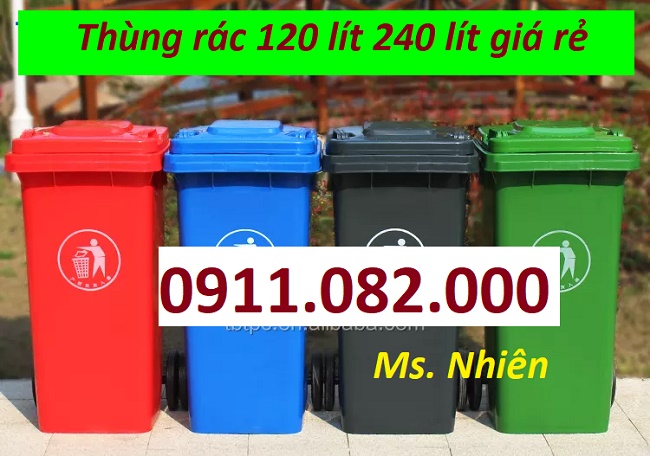  Thùng rác màu xanh giá rẻ- thùng rác 120L 240L 660L giá rẻ tại long an- lh 0911082000